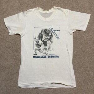 Vtg Milwaukee Brewers Gorman Thomas Shirt Mens Small White MLB USA 1979 70s